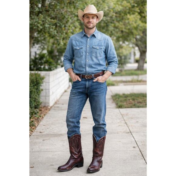 Vintage Red Other - Vintage Burgundy Leather Western Cowboy Boots Men’s Size 12 D Union Made USA